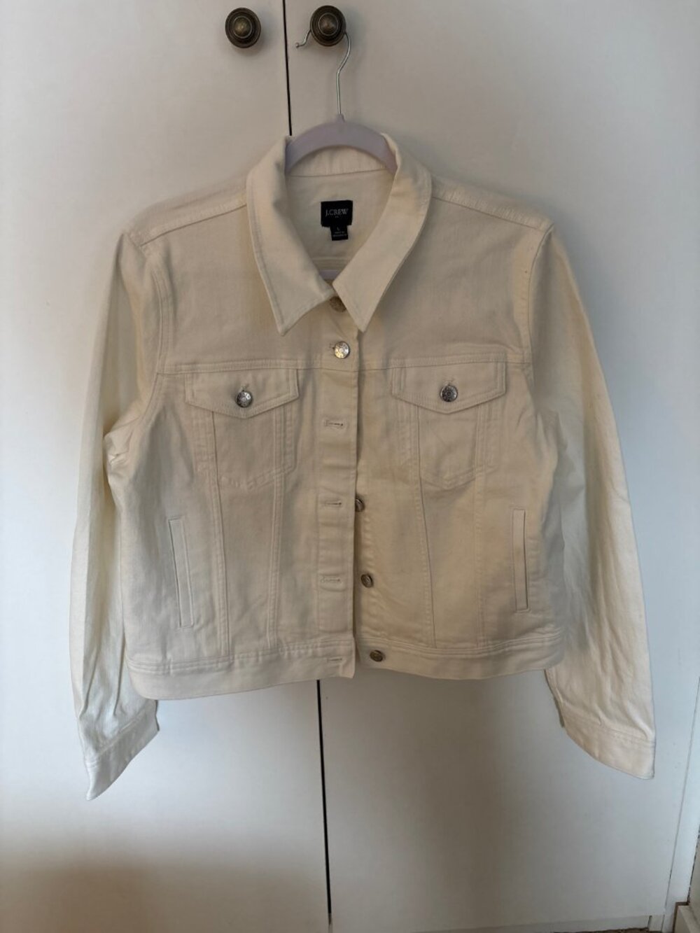 J.Crew White Stretch Denim Jean Jacket, Size L, EUC